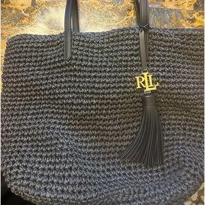 Gently Worn Black Ralph Lauren Straw Tote